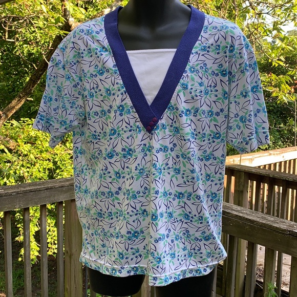 Justin Allen Tops - Justin Allen of New York white & blue Top sz L